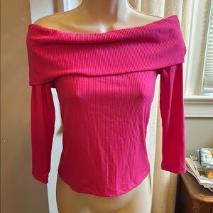 Primark Pink Ribbed Off the Shoulder Top
